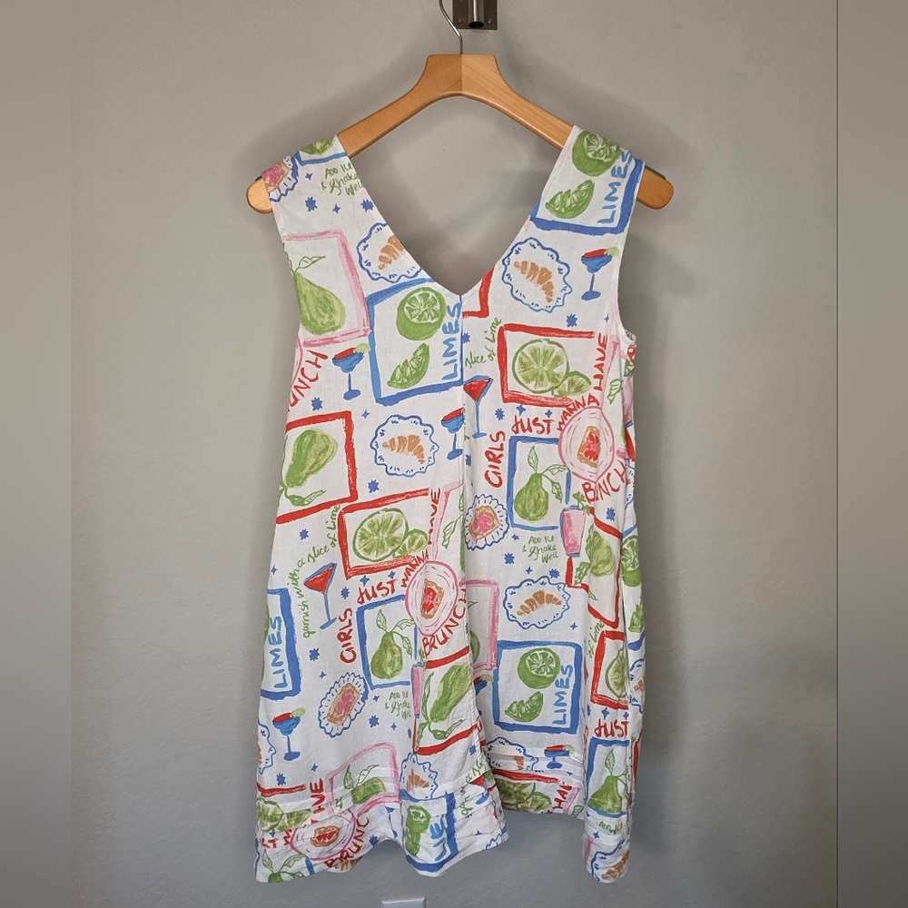 Cynthia Rowley Linen Blend Sundress XS Brunch Print Sleeveless Pockets - Picture 2 of 15
